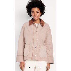 Old Navy Women's Tan Jacket with Brown Collar